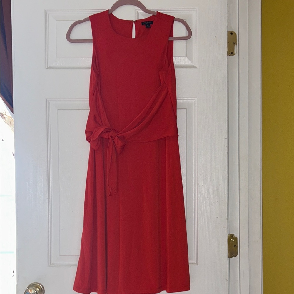 Ann Taylor Sleeveless Red Midi Dress with Waist Tie